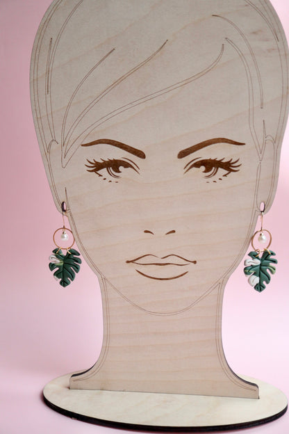 Monstera Earrings & Bracelet Pearl