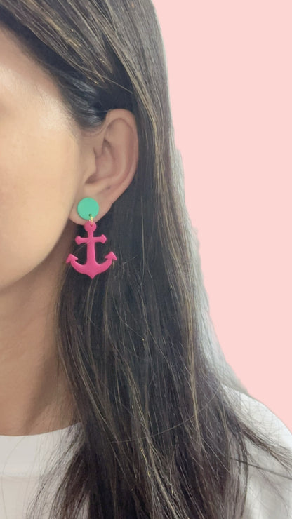 Hot pink Anchor Earrings