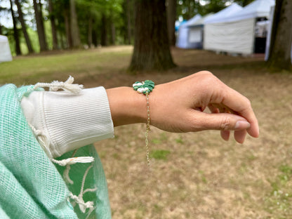 Monstera Earrings & Bracelet Pearl