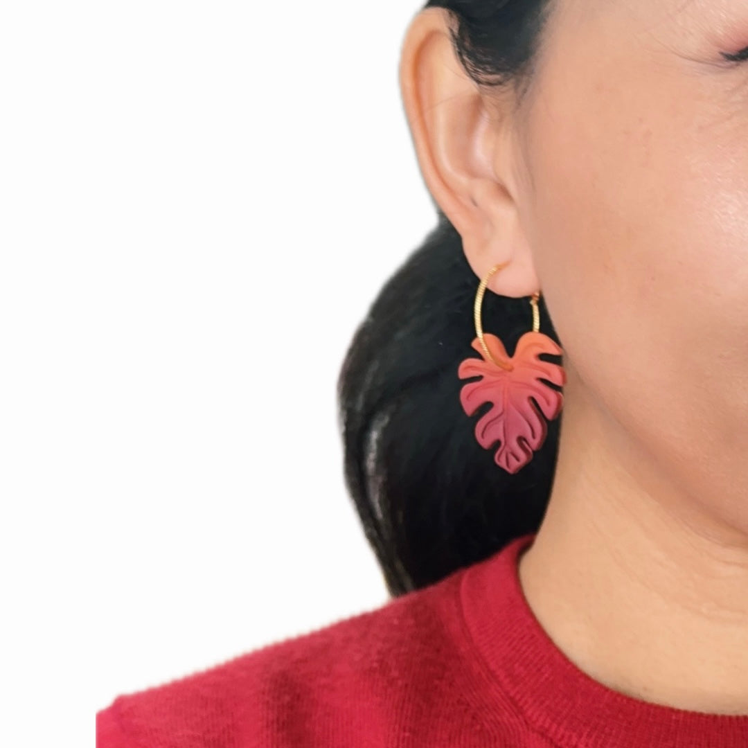 Monstera Earrings Hoops