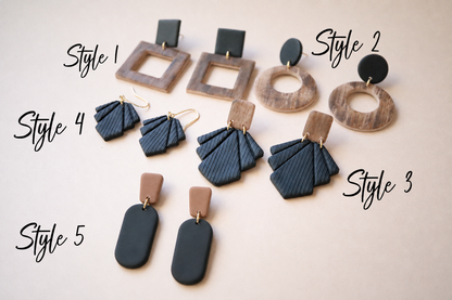 Classic Wood and Black Earrings