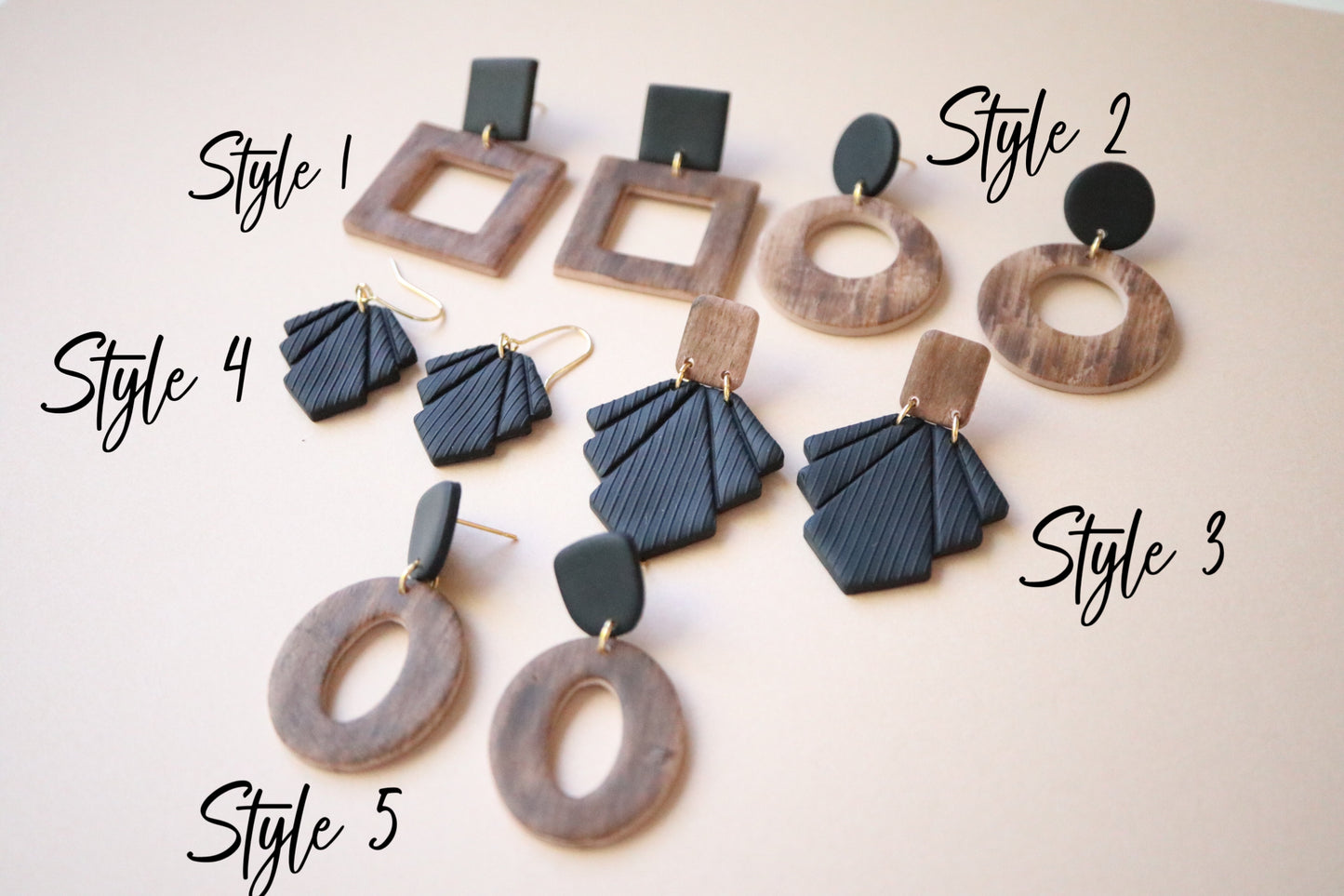 Classic Wood and Black Earrings