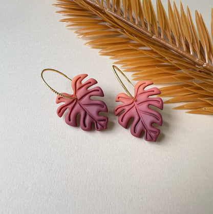 Monstera Earrings Hoops