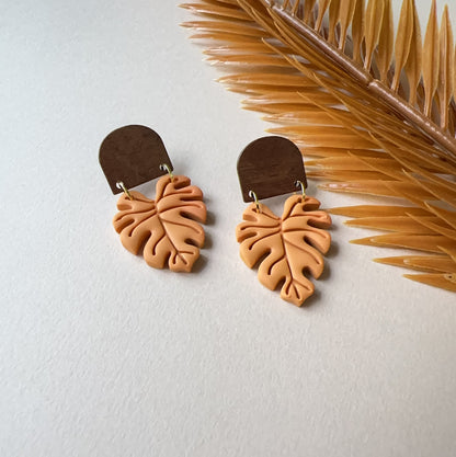 Monstera Fall Orange Earrings *Last Pair*