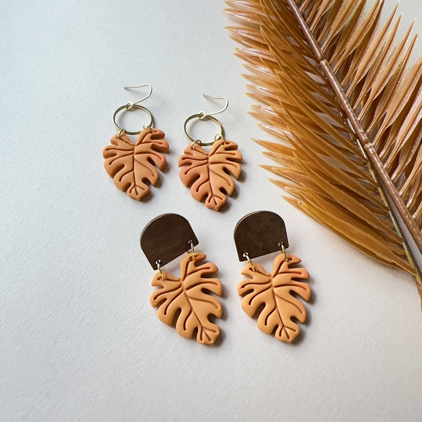 Monstera Fall Orange Earrings *Last Pair*