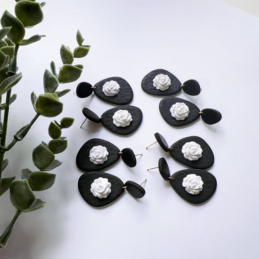 White Rose Black Earrings.