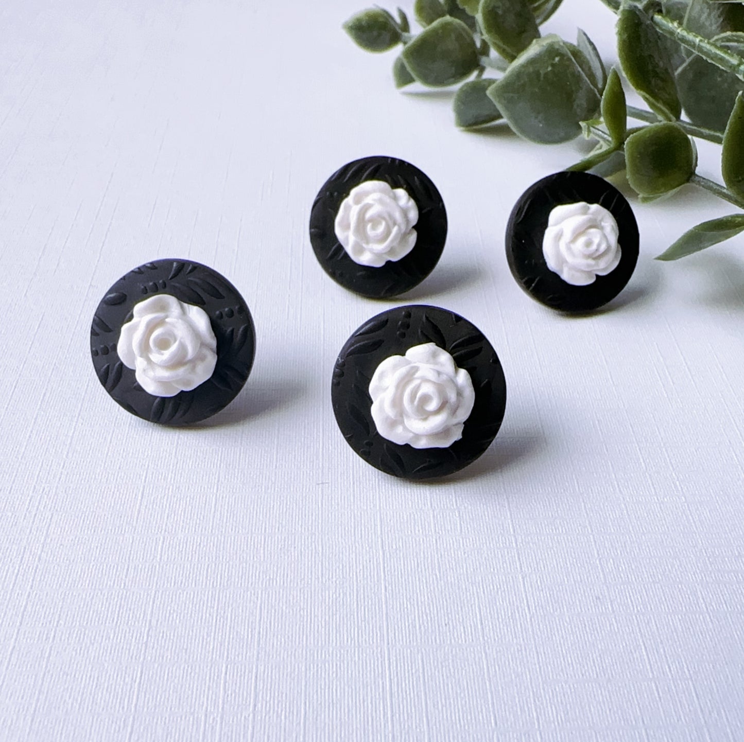 White Rose Black Earrings