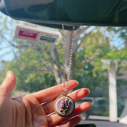 Wooden embroidery lavender car charm